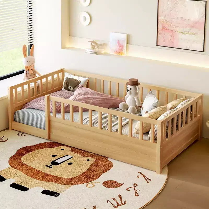 GDFStudio Rowan Pine Wood Floor Bed with Super High Security Barrier