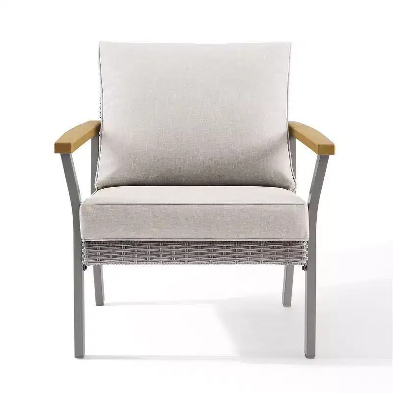 SONGMICS HOME Sencillo Collection - Lounge Chair, Armchair, 1-Seat Sofa, Patio Seat, with Faux Wood Armrests, Gray and Beige