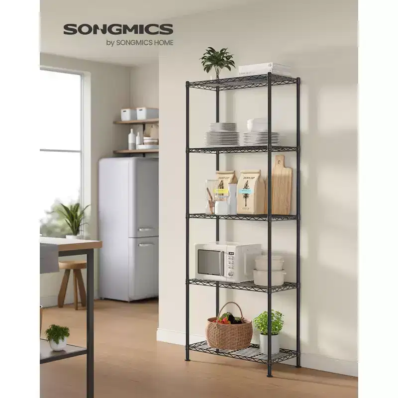 SONGMICS Storage Shelf, Metal Wire Shelving Unit, Adjustable Shelves, 5 Tier, 11.8 x 23.6 x 63.4 Inches, Ink Black