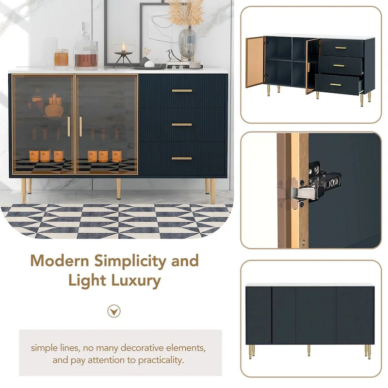 Modern Sideboard Buffet Cabinet with Gold Metal Legs