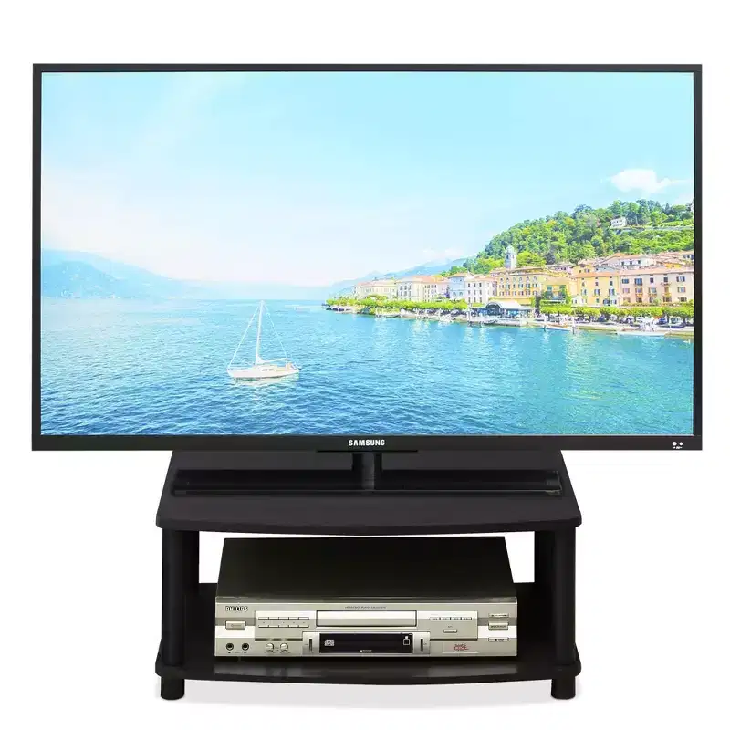 2-Tier TV Stand with Open Storage Shelves for TVs up to 25 Inch, Dark Walnut