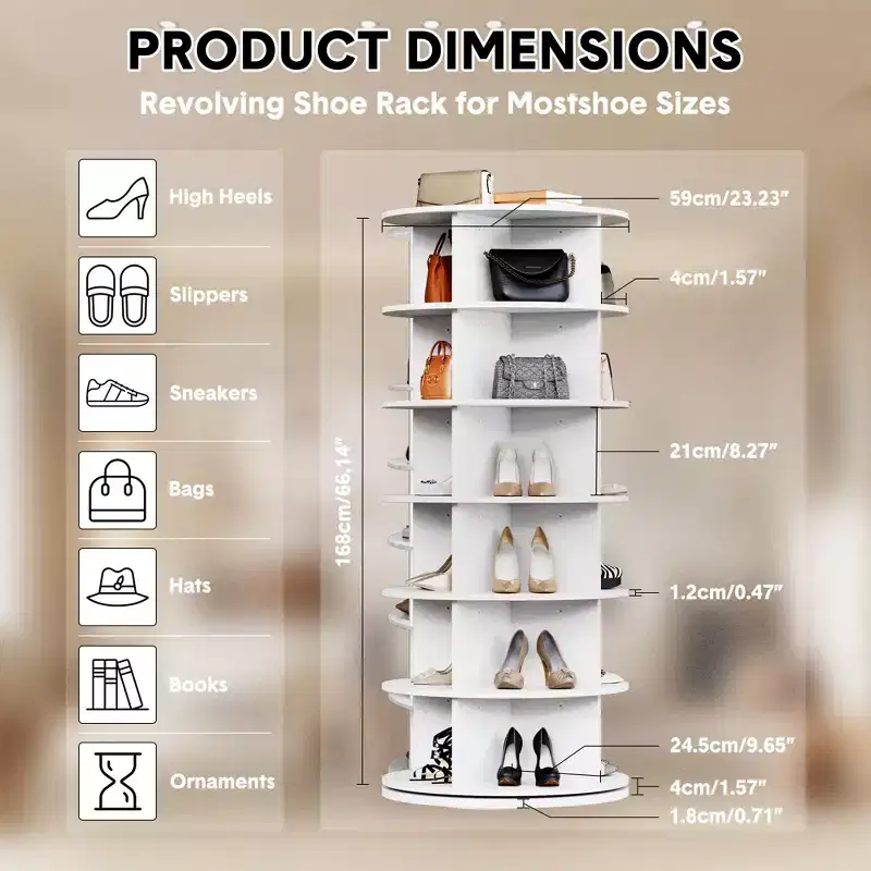 COZONY 360 Rotating Shoe Rack Organizer - 6-Tier Spinning Shoe Tower, Large Capacity Vertical Storage Stand for Shoes & Accessories
