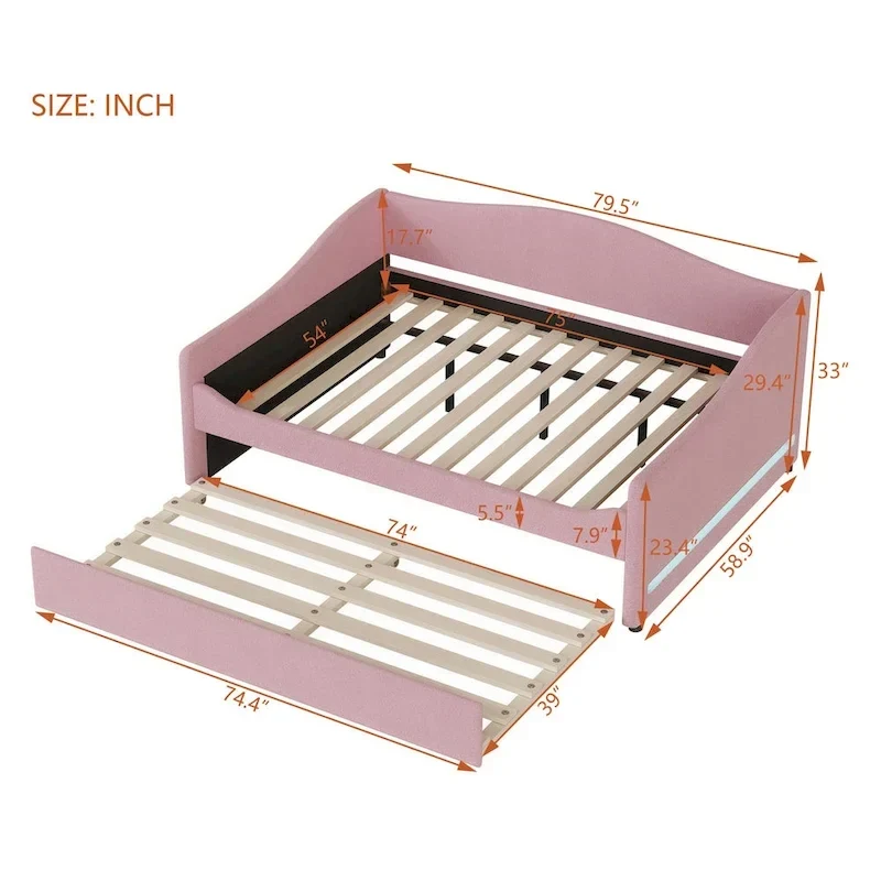 Full Teddy Fleece Daybed with Trundle and LED Lights