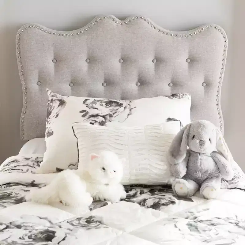 Twin Upholstered Headboard – Beige Fabric, Button-Tufted
