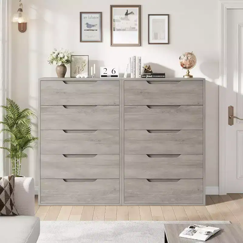 35.4-inch Five-Drawer Dresser, PB+MDF+Metal Material, Five-Drawer Storage, Adjustable Height, Modern-Simple & Rustic Style