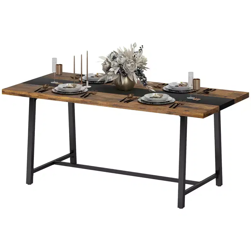 Industrial Kitchen Table for 8 People, 70.9 Long Dining Table with Large Tabletop and Steel Legs for Dining Room
