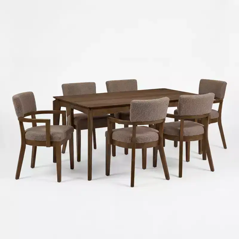 Christopher Knight Home Linnea 7 Piece Rustic Rubberwood Fabric Upholstered Dining Set