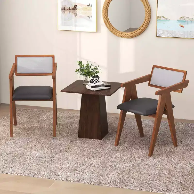 Costway Modern Accent Chairs Set of 2/4 with Leathaire Seat Cushions & Backrests Brown