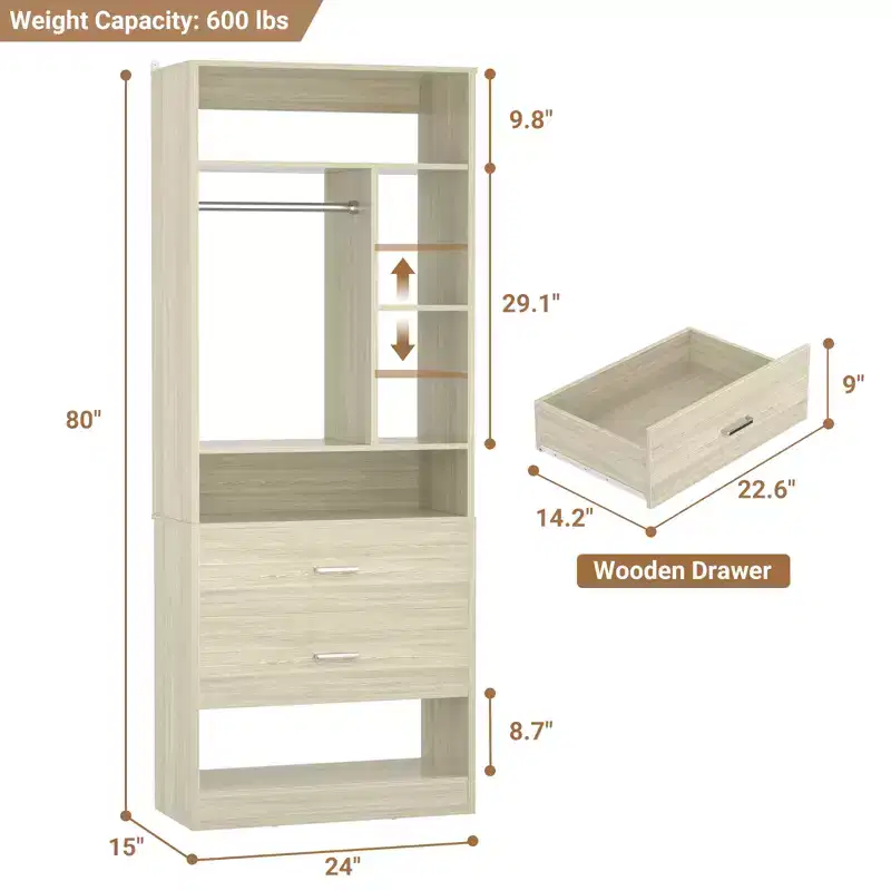 Closet System with 2 Wood Drawers