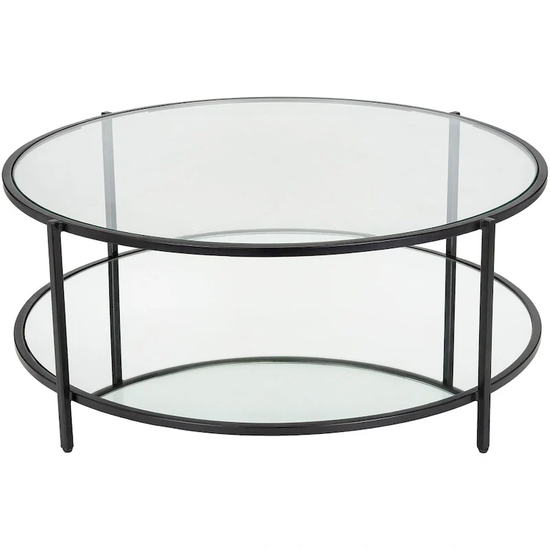 Alecsis Glass Round Coffee Table - 14H x 36W x 36D