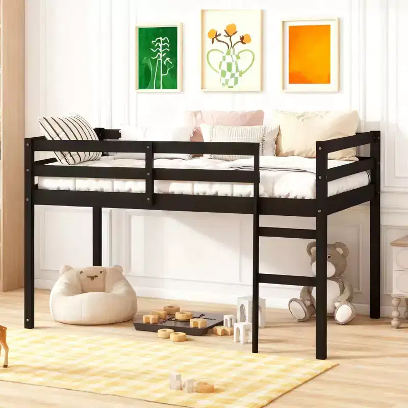 Luxystar Twin Loft Bed with Ladder, Bed Platform of Strengthened Slats for Kidsa?Room and Guest Room