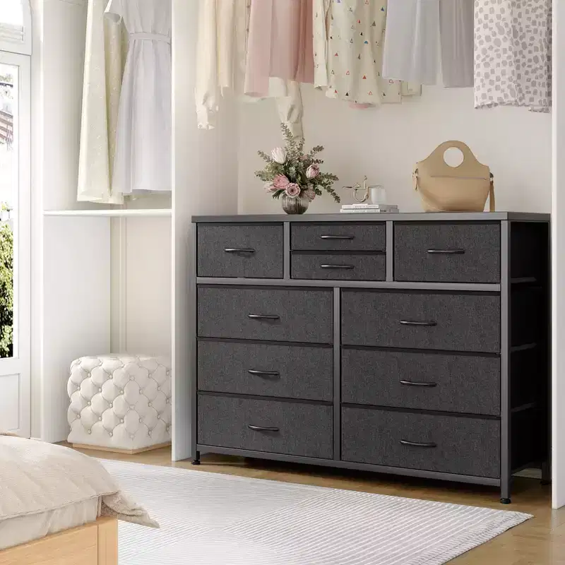 10-Drawer Fabric Dresser - Lightweight Storage w/Steel Frame & Wood Top, Multi-Functional Organizer