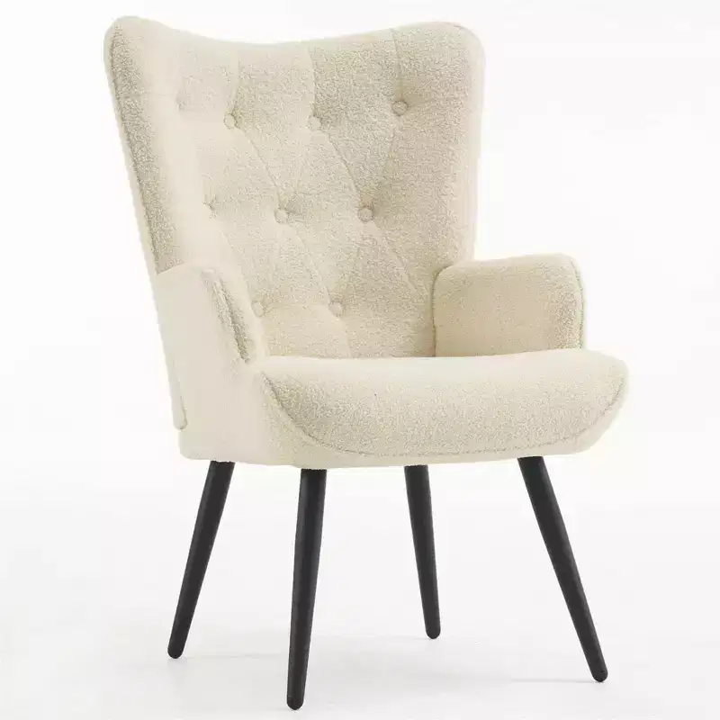 Modern Accent Chair Faux Shearling Tufted Button Wingback Chair with Arms for Home Office/Living Room/Bedroom