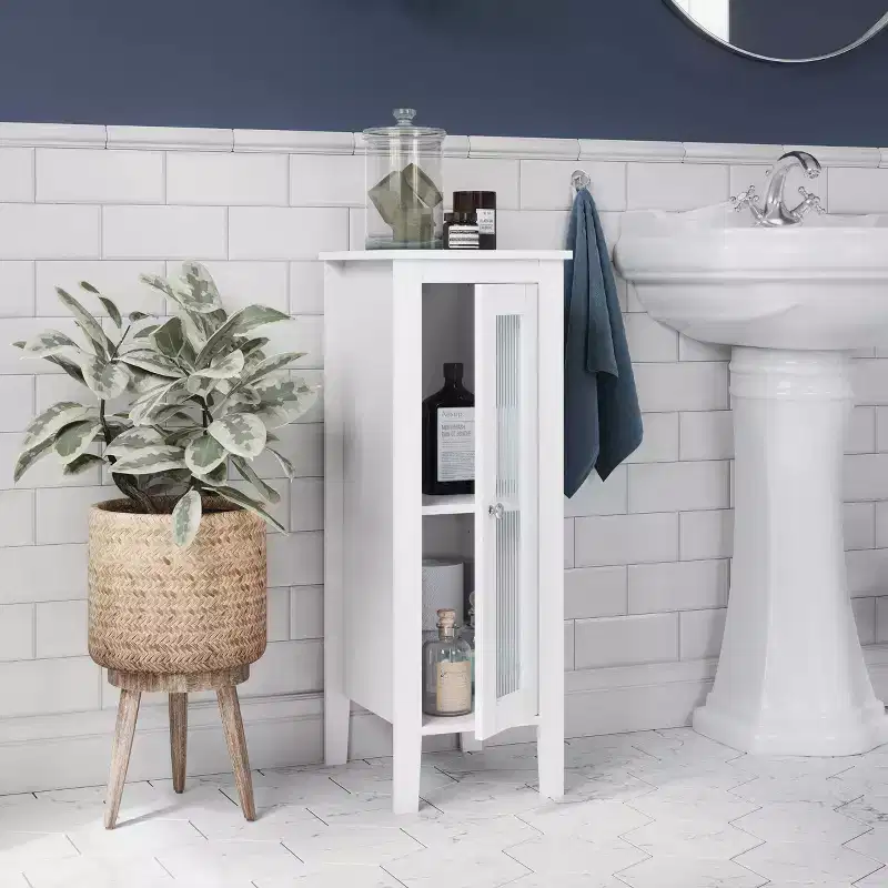 Narrow Single Door Bathroom and Laundry Storage Cabinet with Adjustable Shelves – White