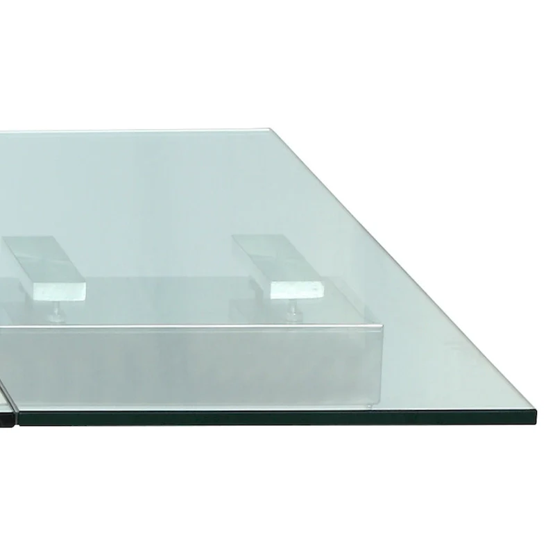 Extendable Glass Top Dining Table with Solid Wood Legs