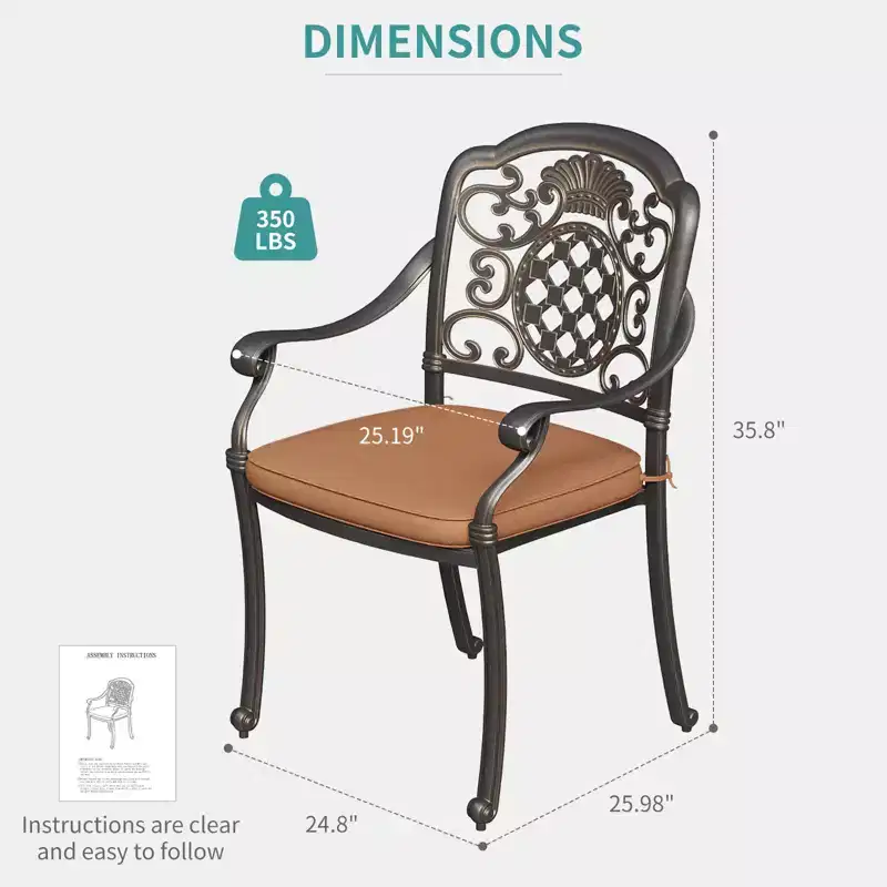 Patio Dining Chairs Set of 2, Aluminum Outdoor Chairs, Armrest, All-Weather Patio Seating for Garden, Backyard, Deck, Balcony, Indoor Use
