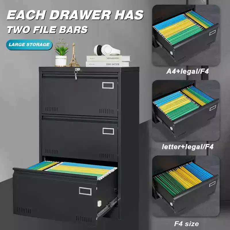 Lateral File Cabinet 3 Drawer, Filing Cabinets with Lock, Locking Metal File Cabinets for Home Office