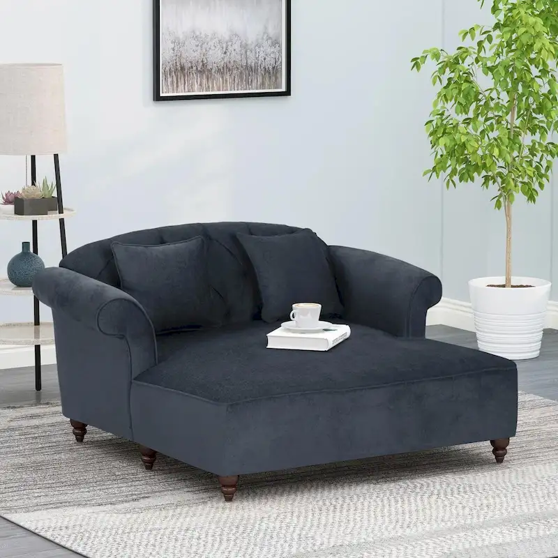 66 Upholstered Loveseat Chaise Lounge Chair with Birch Legs