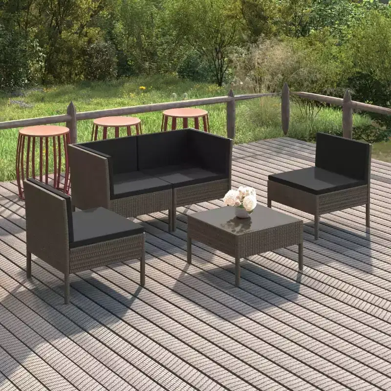 vidaXL Garden Lounge Set Patio Sectional Sofa Couch Outdoor Poly Rattan Grey