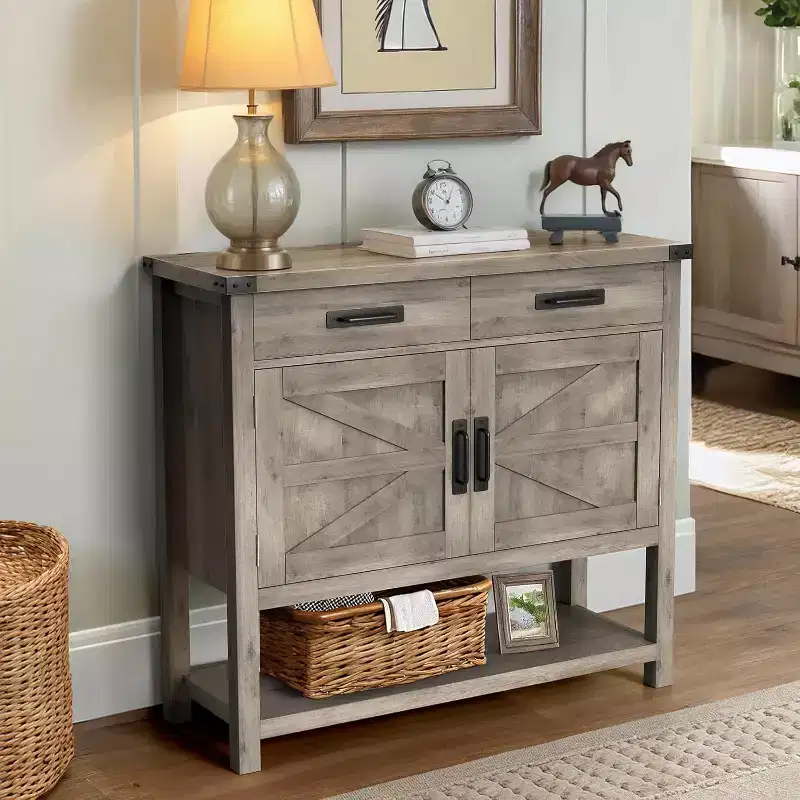 35.4 in Farmhouse Console Table with 2 Storage Drawers and 2-Door Cabinet,Entryway Table with Storage Shelf,for Kitchen, Hallway, Living Room