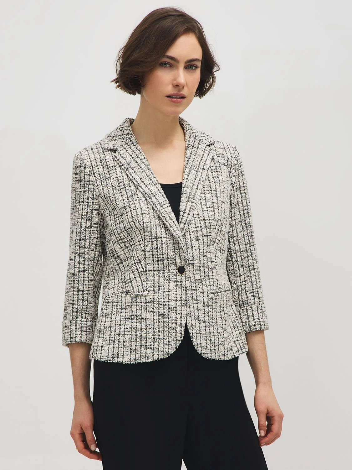 Cuffed Sleeve Boucle Blazer