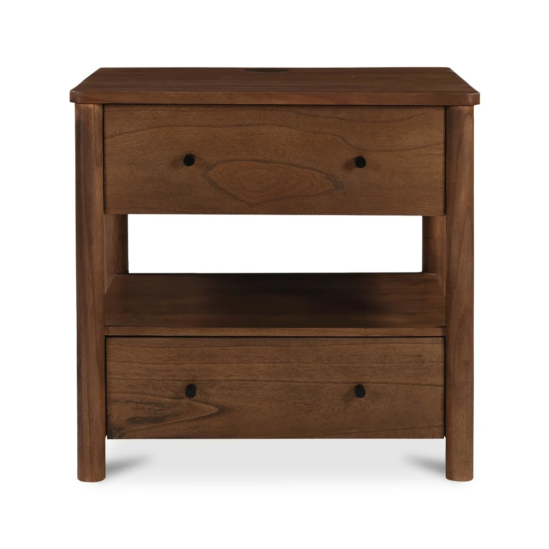 Smart Neem Wood & Mango Veneer Wireless Charging Nightstand with Dual Drawers for Bedroom