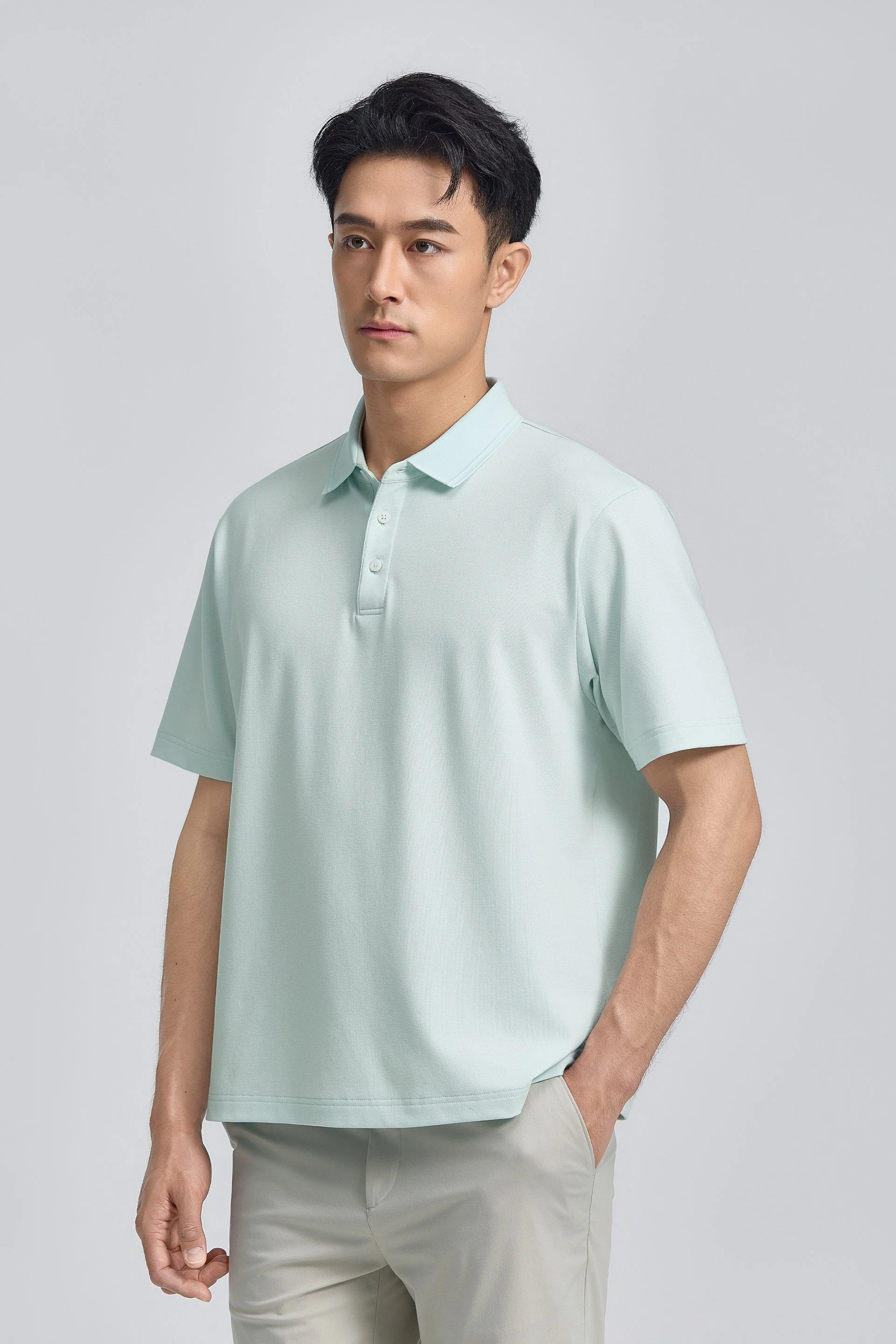 Tonal Tipped Pique Polo – Seafoam Green
