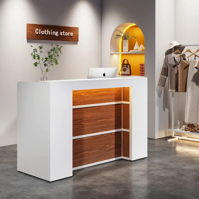 Large Reception Desk Front Desk with LED Lights for Salon Reception Room Store Office Lobby Retail Shop Clinic