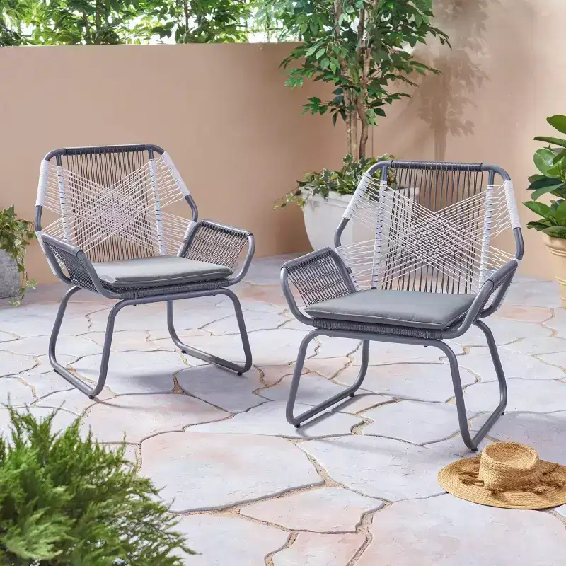 Milan 2pk Steel Club Chairs - Gray/White - Christopher Knight Home: Wicker Patio Accent Seating, Water-Resistant