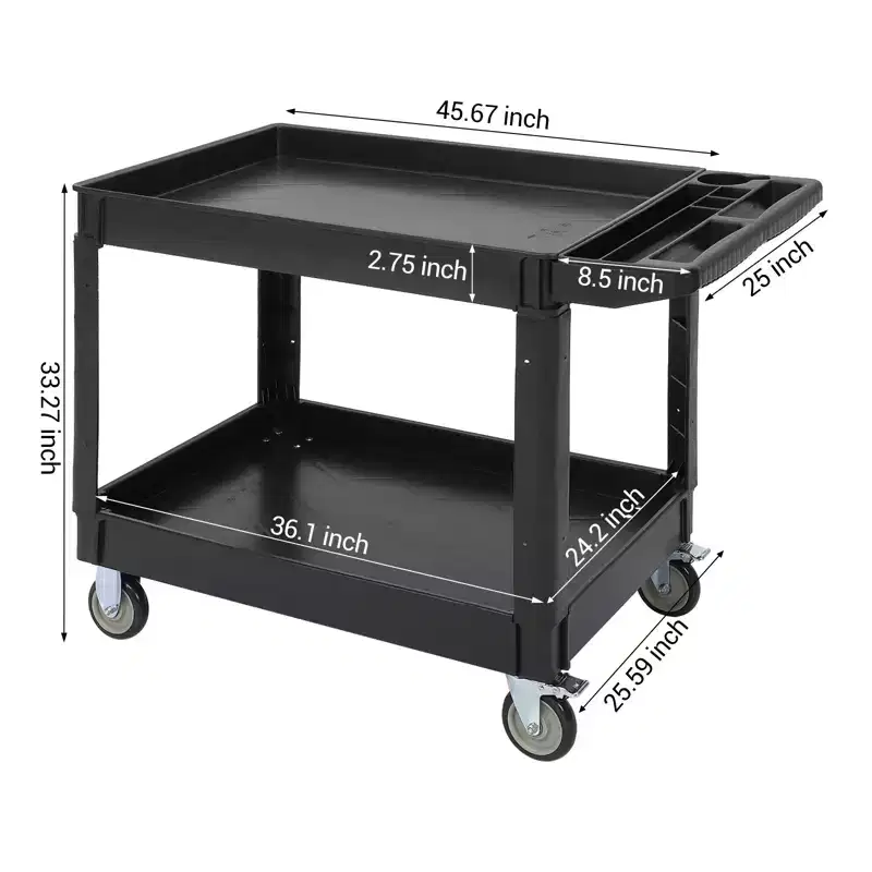 Cart, Multi-purpose Service Cart, 2-Tier Plastic Rolling Utility Cart with 360 Swivel Wheels, 500-pound Heavy Duty for Kitchen, Warehouse, Garage