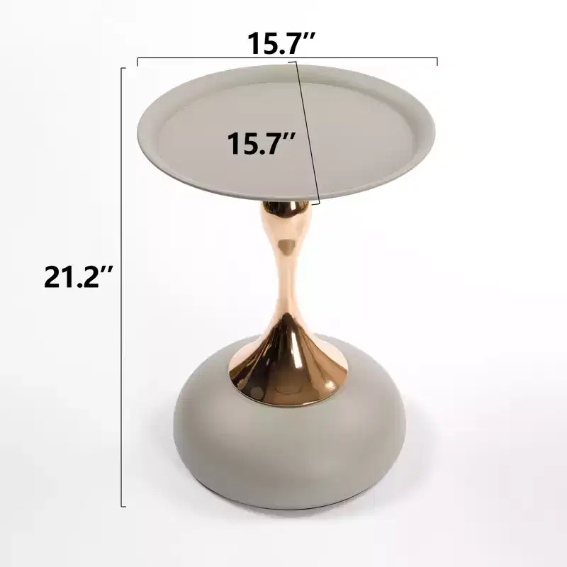 21. Mermaid End Coffee Table for Living Room,Chic Metal Pedestal Table,Chic End Table Round Sofa Side Table,Art Deco,Matte Gray