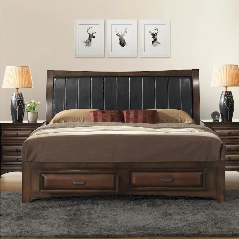 Light Espresso Wood King-size Storage Platform Bed