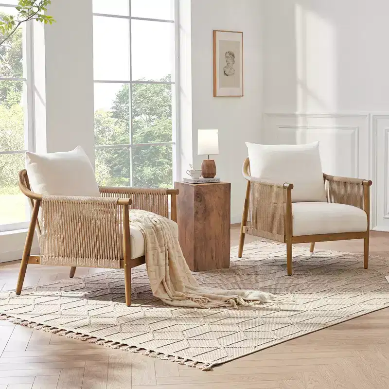 Spruce&Spring Modern Farmhouse Accent Chair with Braid Wood Armm