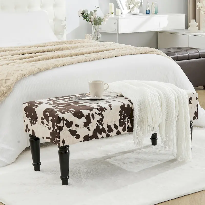 Adeco Cow Fabric Ottoman Bench Stool