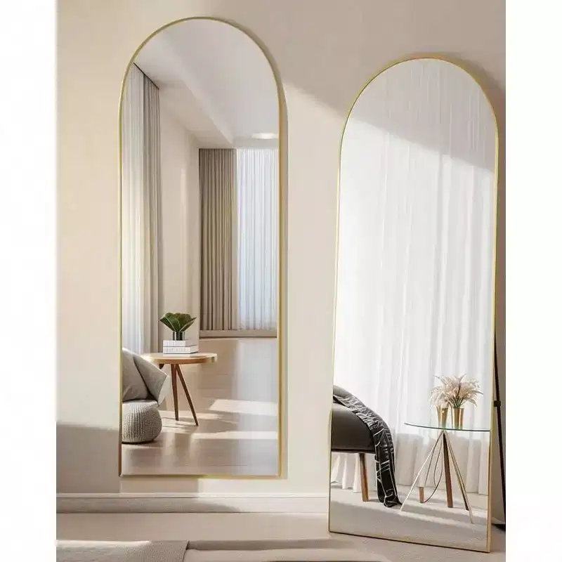 58 Inch Arched Full Length Mirror Gold Floor Mirror with Stand Freestanding Wall Mounted Bedroom Dressing Room Mirror