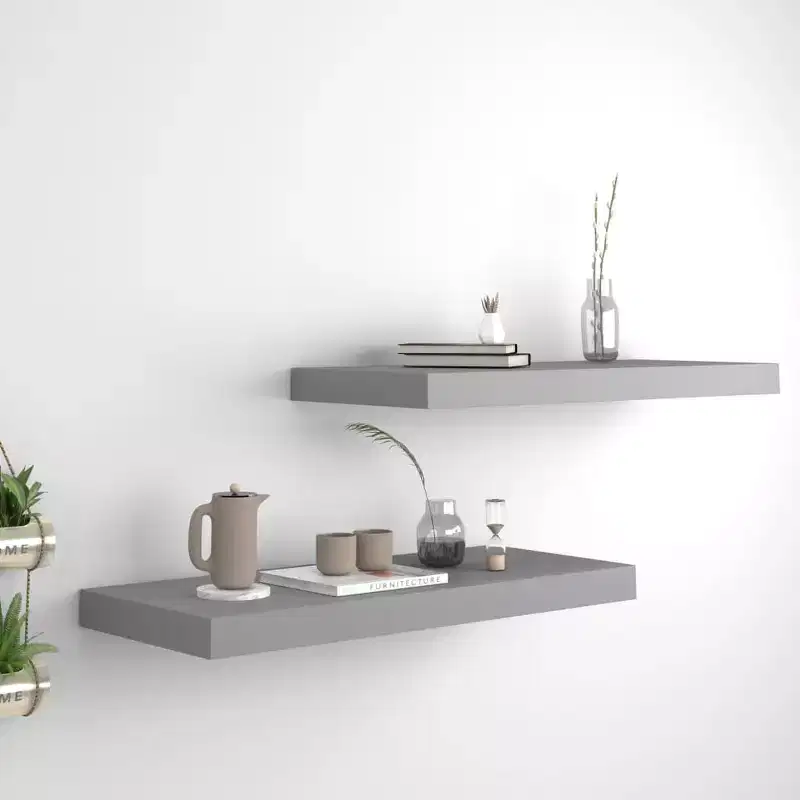 Wall Shelf Set of 2 Gray Honeycomb MDF, metal Medium Wall Shelf