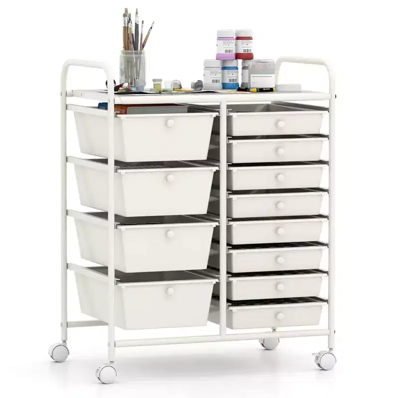 12-Drawer Rolling Storage Cart with Removable Drawers & Lockable Casters – White, Office Organizer