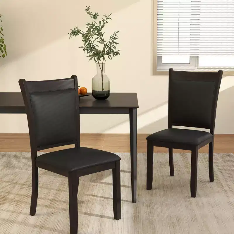 Costway Faux Leather Upholstered Dining Chairs Set of 2 w/ Padded Seat Rubber Wood Legs