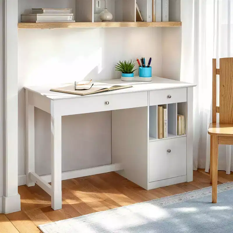Deluxe Storage Computer Desk with Keyboard Tray - White
