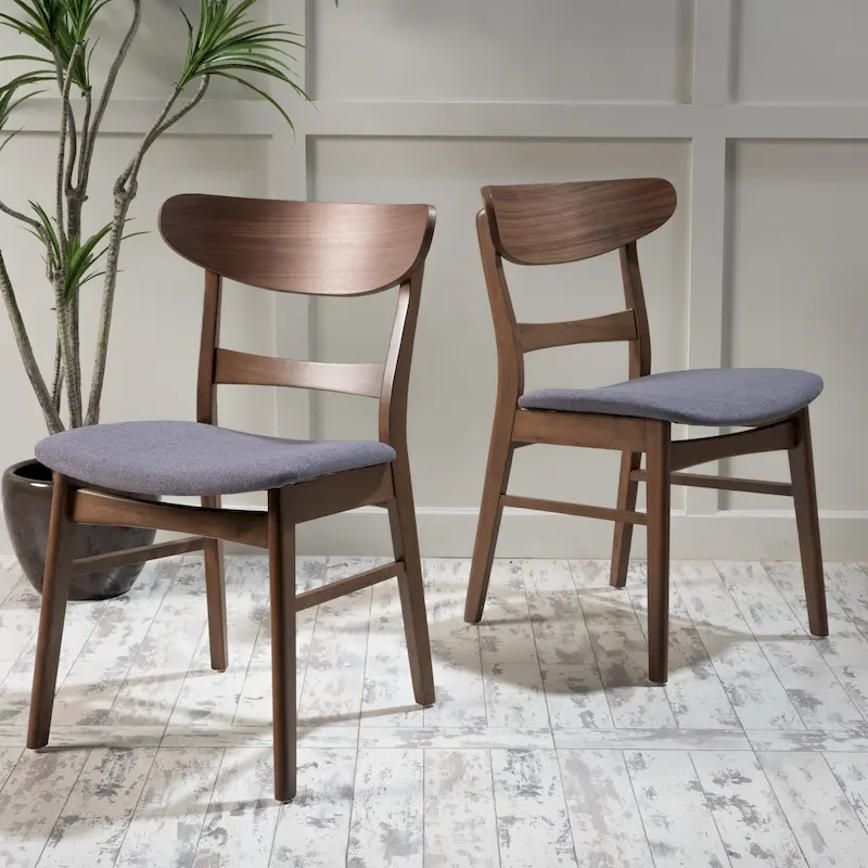 Mid-Century Modern Upholstered Rubberwood Dining Chair (Set of 2)