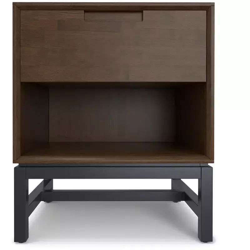 Devlin SOLID HARDWOOD 20 inch Wide Industrial Mid Century Nightstand in Walnut Brown