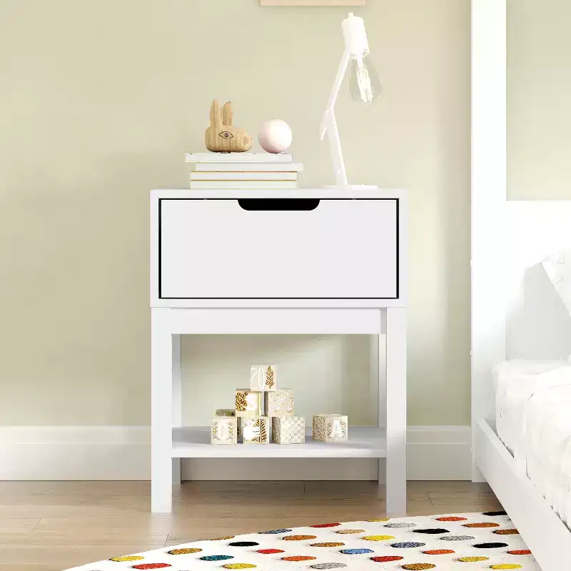 Flash Furniture Dallas Wooden Night Stand, Bedroom Side Table with Storage Drawer and Shelf for Kids