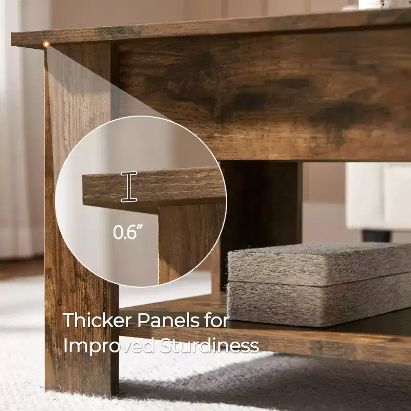 Lift Top Coffee Table with Hidden Compartment & Open Shelf For Living Room