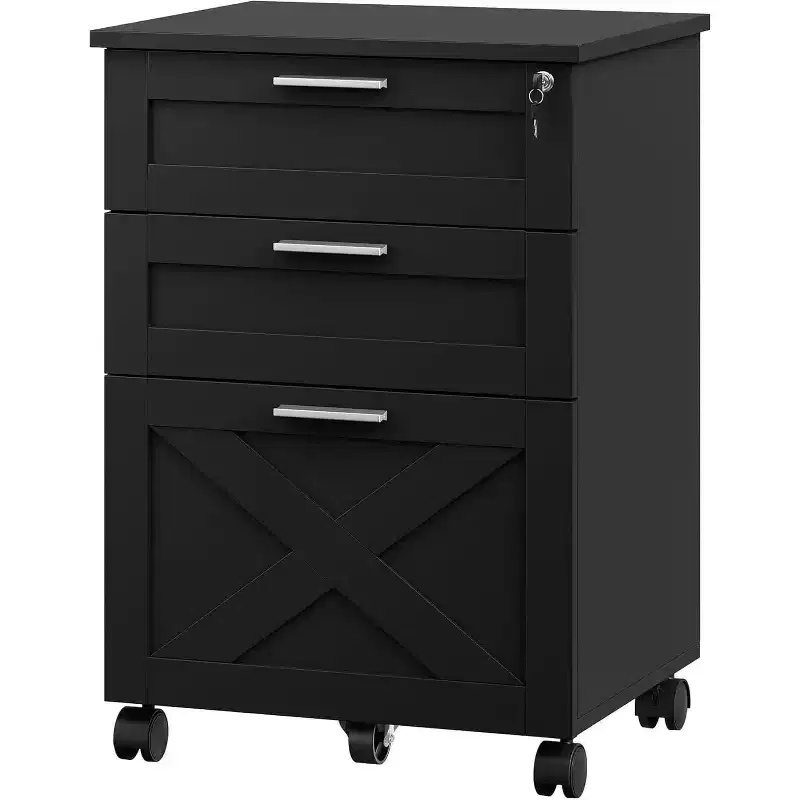 Wooden File Cabinet with Lock, Mobile Under Desk Filing Cabinet on Wheels, Fits a4/Letter, Rolling Storage Drawer Chest, Multi-Functional Organizer