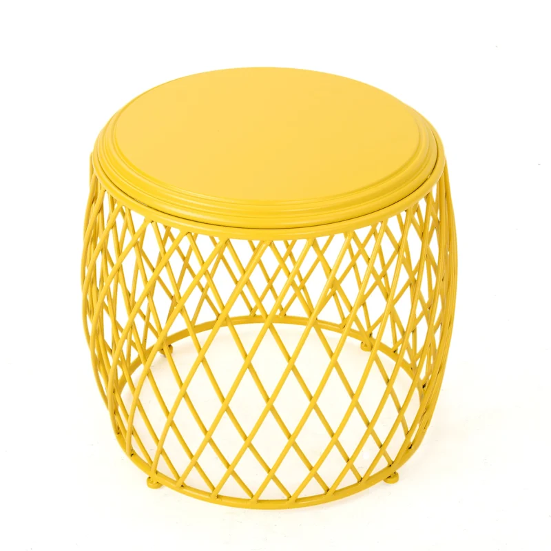 19-Inch Round Lattice Iron Side Table