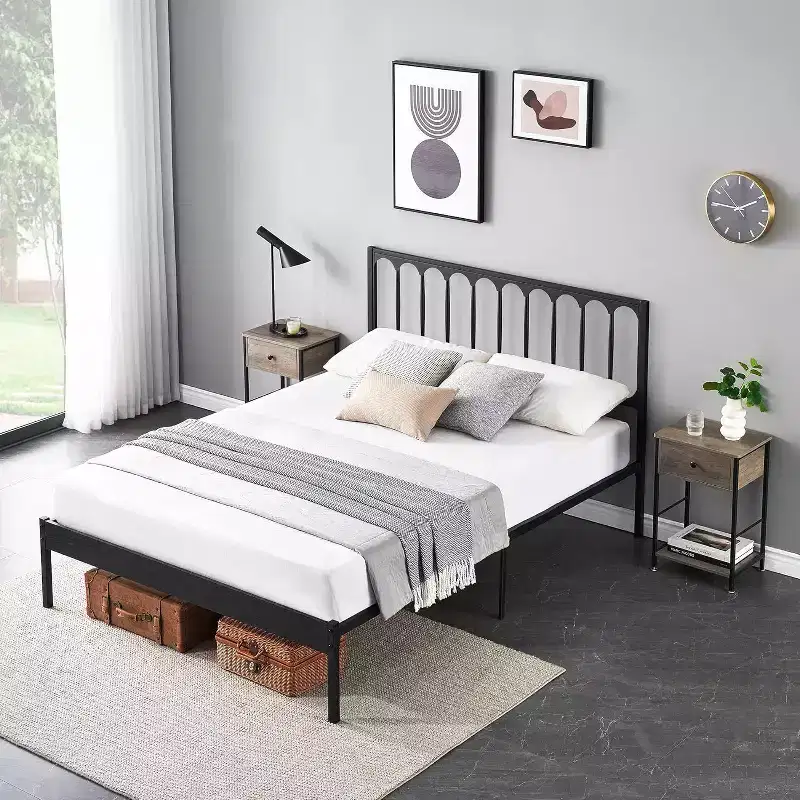 14 Inch Queen Bed Frame, Metal Platform Bed Frame with Headboard, No Box Spring Needed, Noise-Free, Non-Slip, Black