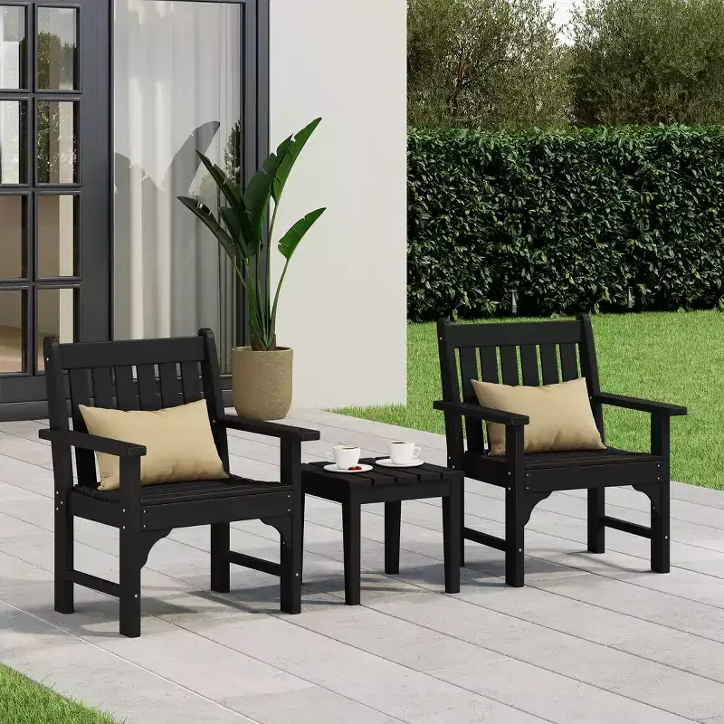 WestinTrends Malibu Outdoor Patio 3-Piece HDPE Adirondack Garden Chairs with Square Adirondack Side Table Set