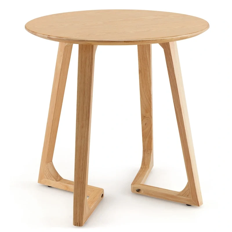 24 Round Side Table Solid Rubber Wood End Table Beside Sofa & Bed