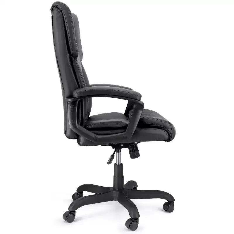 Elama High Back Adjustable Faux Leather Office Chair in Black and Black Base
