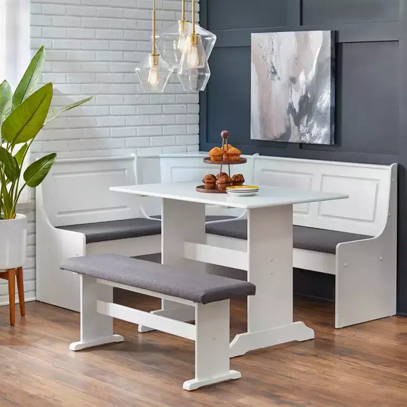 Buylateral 3pc Polly Farmhouse Upholstered Solid Wood Breakfast Nook Dining Set